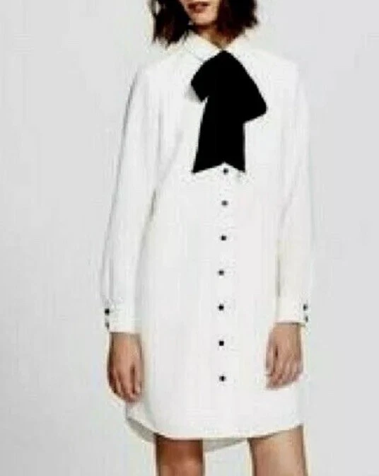 Abito firmato KATE SPADE grifone avorio con cravatta in velluto nero taglia 6