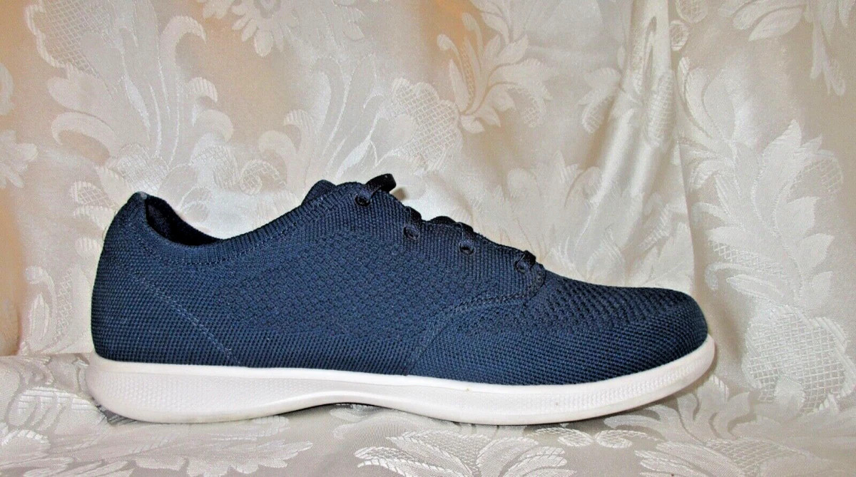 SKECHERS YOGA MAT COMFORT ATHLETIC SNEAKER NAVY BLUE SLIP-ON FAUX LACES 11  / 41