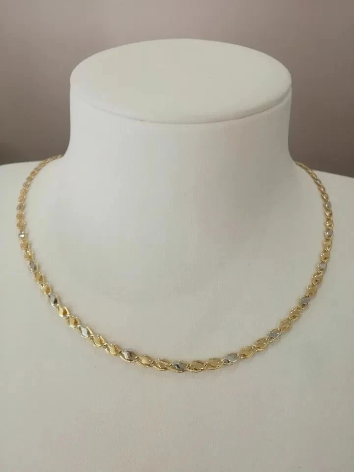 18K YELLOW WHITE GOLD SOLID CHAIN NECKLACE SMALL 4mm ALTERNATE 19.69 Inches 50cm - Image 2 of 4