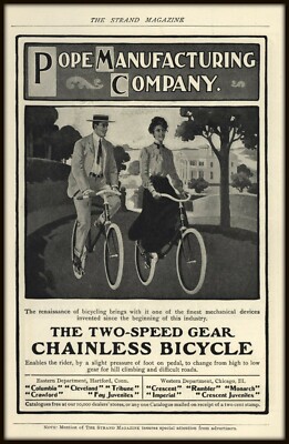 1904 POPE MANUFACTURING CHAINLESS BICYCLE 2-Speed Gear Vintage 