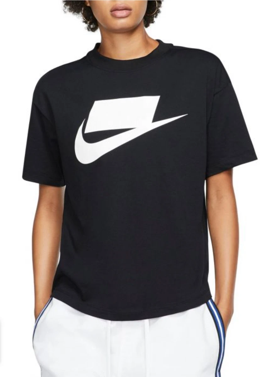 Formación Generosidad grosor Nike Sportswear Swoosh Blank Logo Women Tee Loose Fit Black White AH4007  246 | eBay