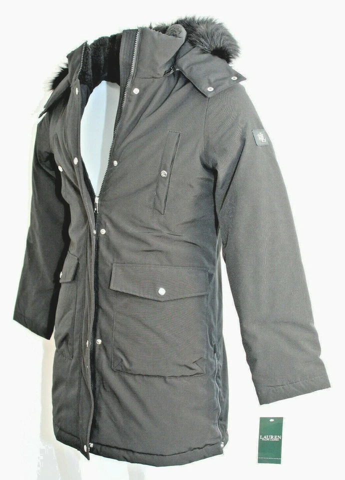 New RALPH LAUREN Medium Black Faux Fur Hooded Women's Jacket 46521T RETAIL $250 - Image 2 of 4