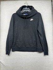 Nike Sportswear Hoodie Womens Large Black Speckled Funnel Neck Hooded Sweatshirt