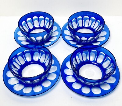 Cut To Clear Cobalt Bowl Plate Set 8 Bohemian Glass Blue Finger Bowl Underplate