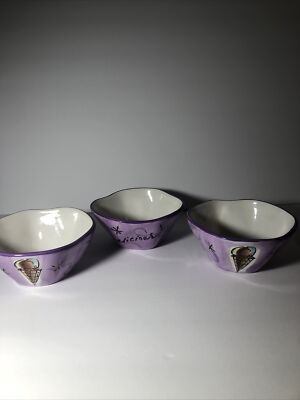 3 CERTIFIED INTERNATIONAL JULIA JUNKIN BOWLS Delicious Purple With Ice cream