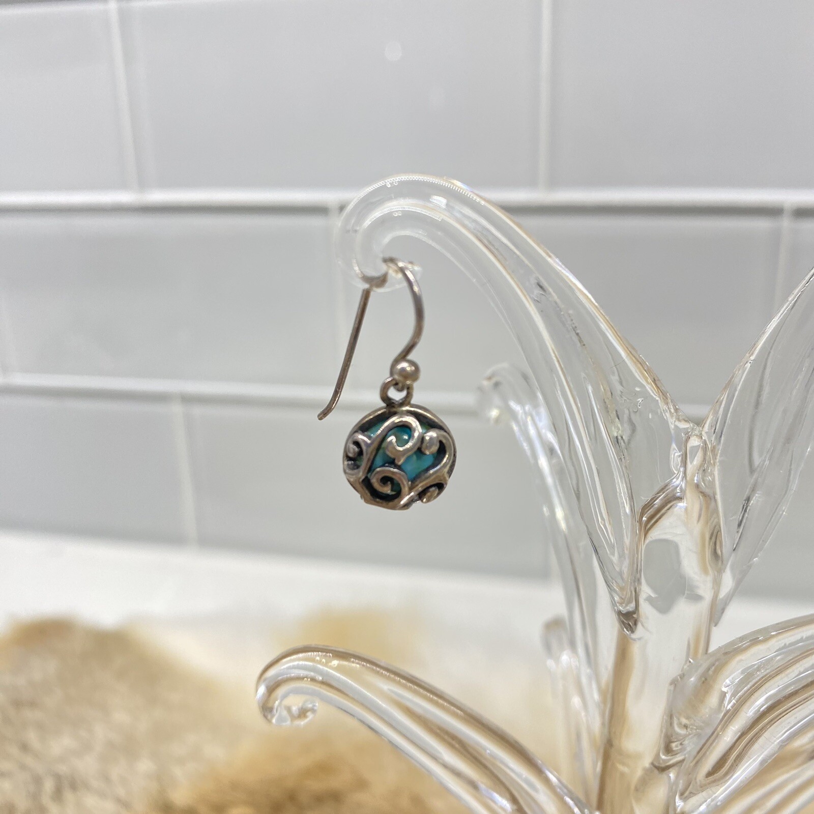 Sterling Silver Scroll Cage Cabochon Turquoise Ho… - image 4