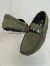 PRADA 2DD159 KHAKI FUMO SUEDE LOGO DRIVING MOCCASINS LOAFERS 7 / US 8 ITALY