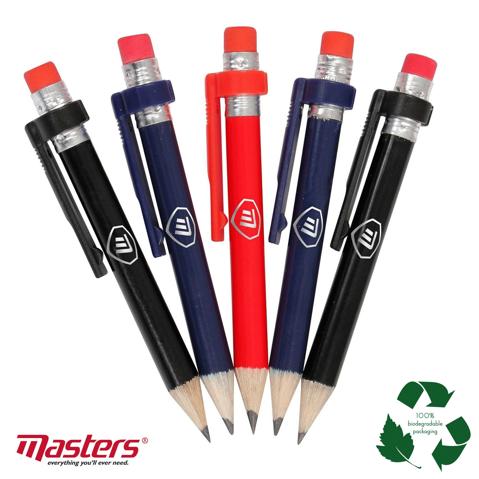 MASTERS GOLF PENCILS X 5 +RUBBER ERASER & SCORE CARD CLIP / GOLF PENCIL X 5 PACK