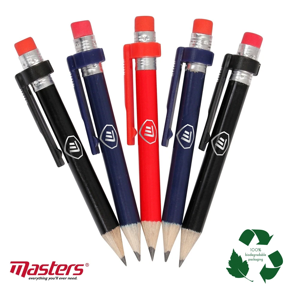 MASTERS GOLFSTIFTE X 5 + GUMMIRADIERER & PUNKTZAHLKARTENCLIP / GOLFSTIFT X 5ER-PACK