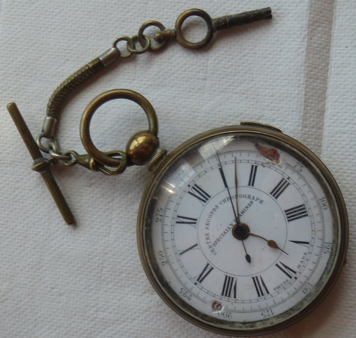 Center Seconds Chronograph pocket watch open face gold plated case