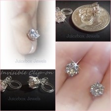 Invisible Clip on 6 mm Cubic Zirconia CZ Silver Tone Non-Pierced Earrings Y325