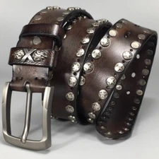 Real Leather Belt Heavy Metal Rivet Studded Waistband Unisex Punk Belts Handmade