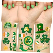 32 Sheets 100 PCS Glitter St. Patrick's Day Shamrock Temporary Tattoos with