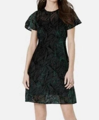 Michael Kors Green Burnout Velvet Dress & Black Chemise Slip 2 Pc Set Sz 12 NWT