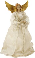 Schutzengel Mit Stoffkleid, Weiß, Ca. 35 Cm, Polyresin Dekofigur
