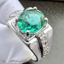 Green Emerald Gemstone Ring With 925 Sterling Silver Ring For Men's All Size