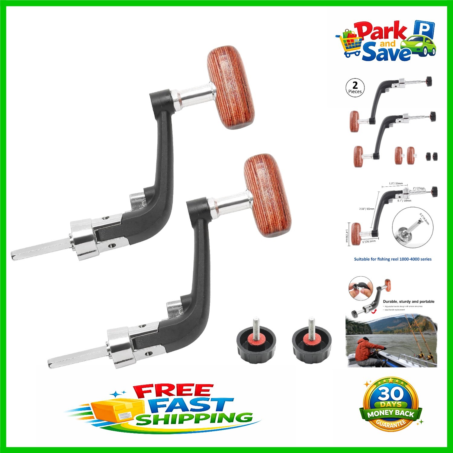 Durable Spinning Reel Handle Replacement Kit with Wooden Knob &ndash; 1000-4000 Size