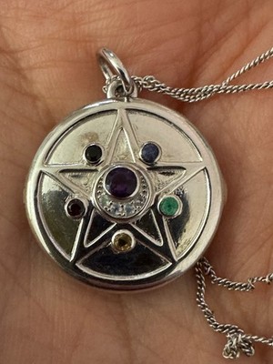 Seemann Mond Kristall Stern Charm 20mm in 925 Silber mit echten Steinen Anime 90er