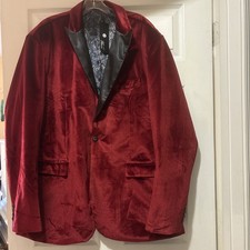 Thwei Burgundy Velvet Dinner Jacket With Black Peak Lapel 3XL 1 Button Closure