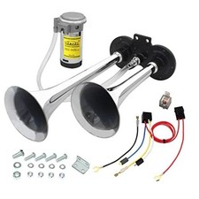12V 150db Air Horn, Chrome Zinc Dual Trumpet Air Horn with Compressor silver