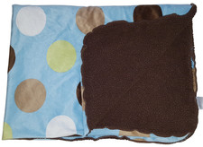 Carter's Velour Minky Sherpa Baby Blanket Blue Brown Tan Green Polka Dot Circle