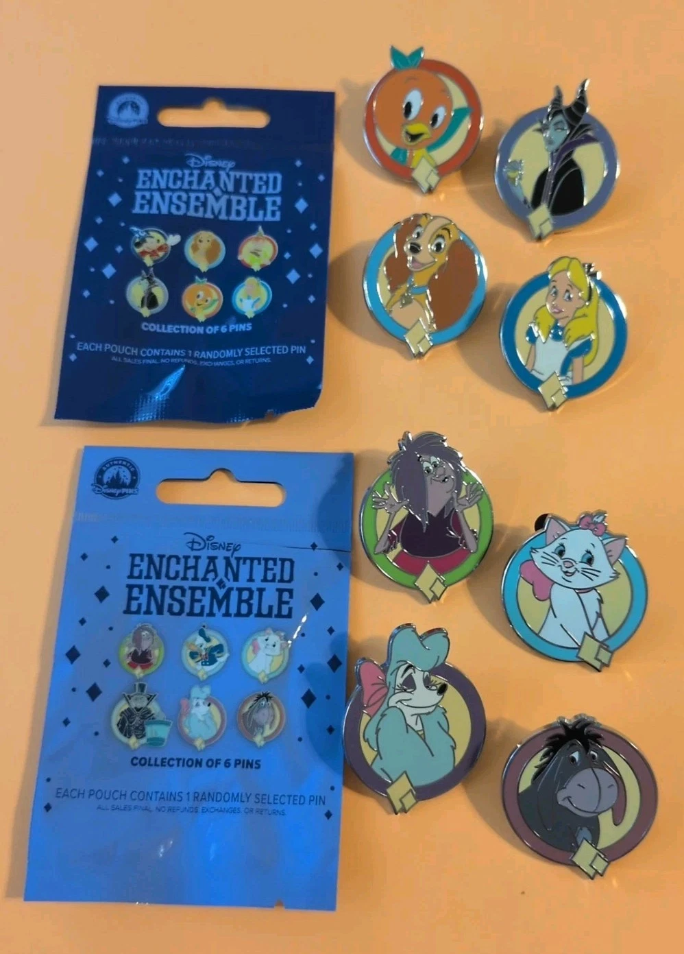 Disney Parks Enchanted Ensemble Sets 1 & 2 8 Pin Set Marie Eeyore Lady Alice