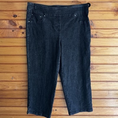 Ruby Rd Pull On Denim Capri Jeans Black Stretch Mid Rise Pockets Size 12