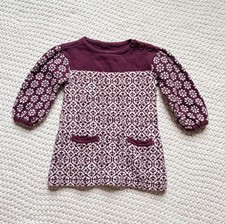 Tea Collection Girls Knit Dress 6-12M Plum And White Detail 100% Pima Cotton