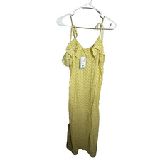 H&M Dress Women's XS Green Sleeveless Tie Ruffle Boho Shift Midi Summer