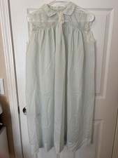 VTG Collared Nightgown By Iris Light Mint Blue Floral Embroidery Lace Trim Sz 34