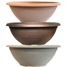 17" Helix Outdoor Planter Bowl – Clay & Beige Grey Plastic Garden Pot