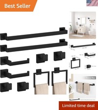 Elegant 10-Piece Matte Black Bathroom Accessories Set - Rust-Resistant Steel