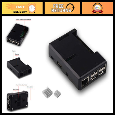 Transparent Raspberry Pi 3 Case with Heatsink for 3B+, 3B, 2B - Black
