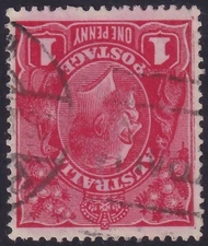 AUST KGV 1d RED SWMk. 'INVERTED WATERMARK'. WELL CENTERED. USED. (M203)