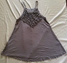Earthbound Trading Women's Tank Top With Crochet Detail Gray Medium Made in USA