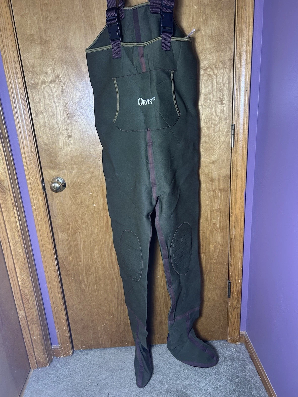 Vintage Orvis Neoprene Stockingfoot Chest Waders Mens XL Olive Green Fly Fishing
