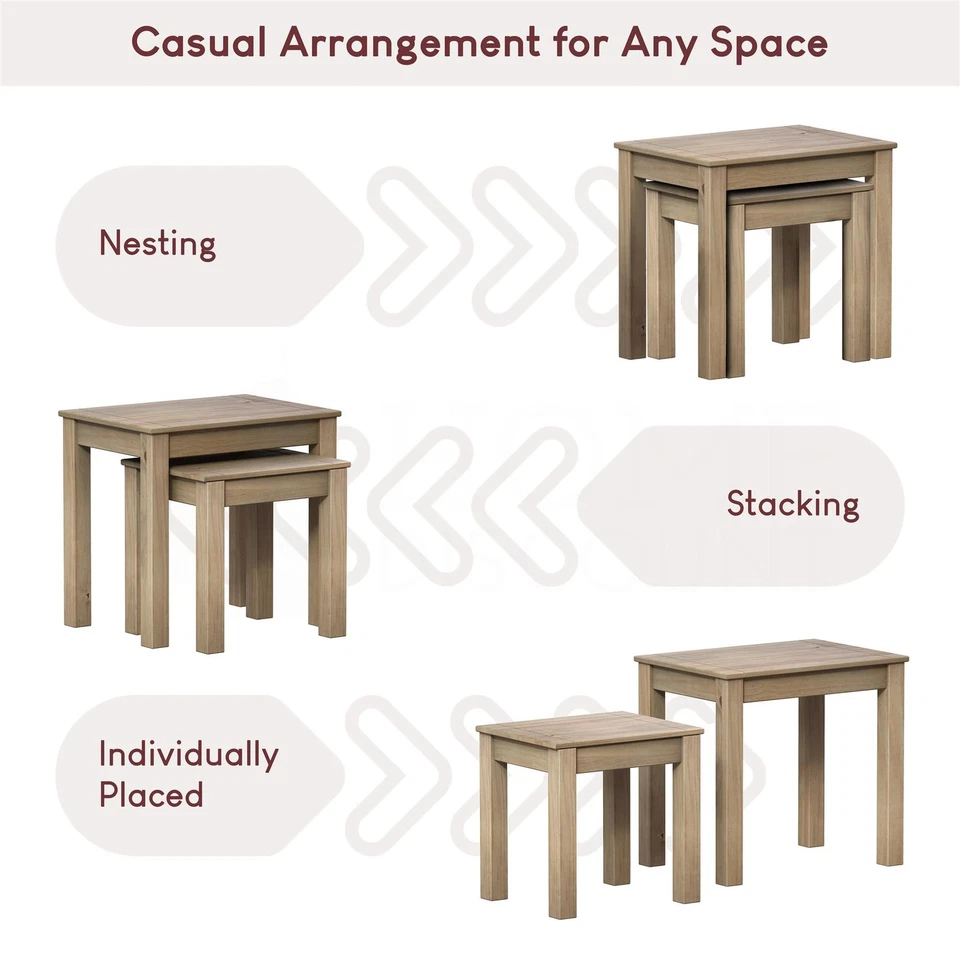 Nest of Tables Solid Pine Wood Set of 2 Coffee Side Table Living Room Furniture - Image 4 of 4