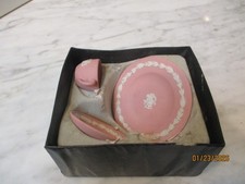 Wedgwood MINIATURE Pink Jasperware 3 Piece Tea Set Cup & Saucer/Dessert Plate