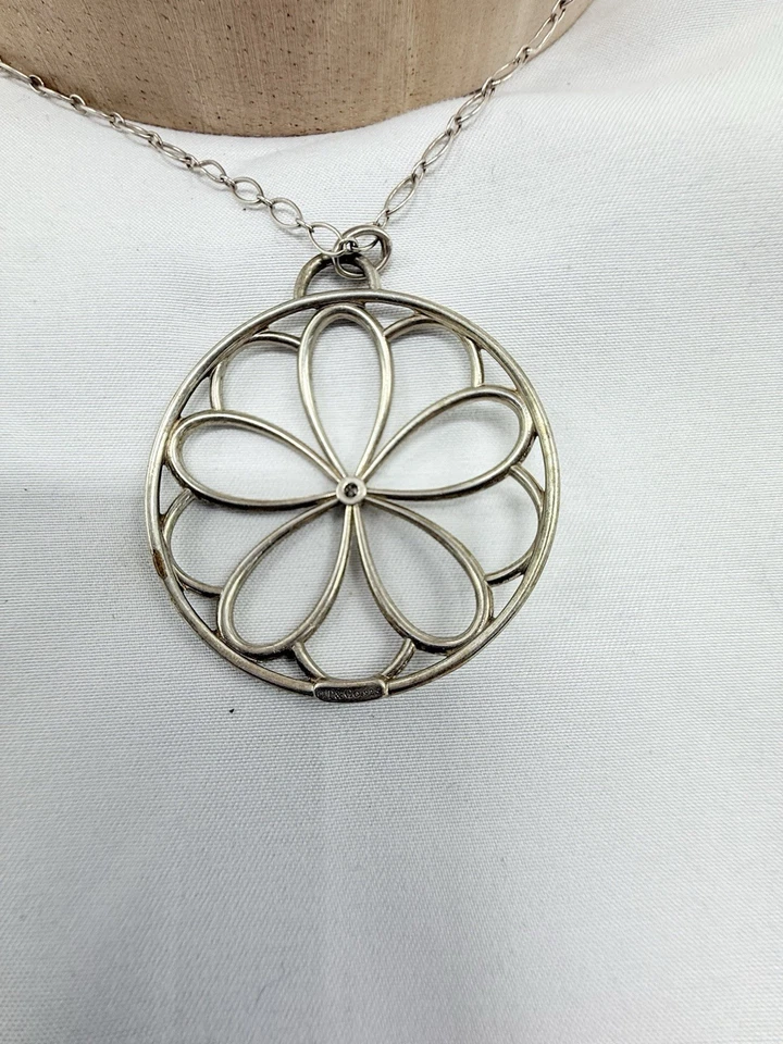 Tiffany & Co Garden Blossom Flower Diamond Pendant Large Sterling Silver 30" - Image 2 of 4