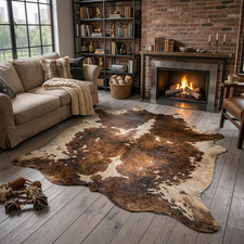 Large Genuine Cowhide Rug Natural Black White Hair on Hide Leather Carpet