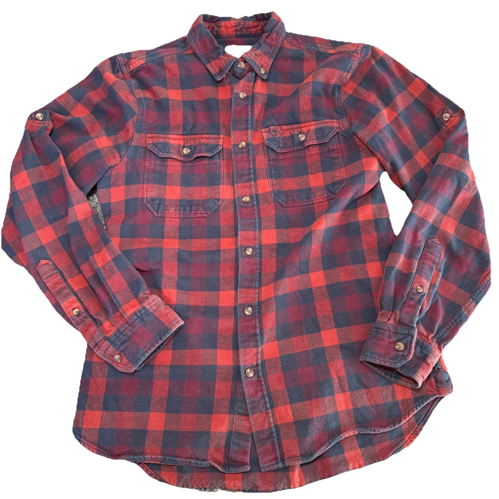 Fjallraven Skog Slim-Fit Long Sleeve Plaid Flannel Blue Red Mens Size Medium