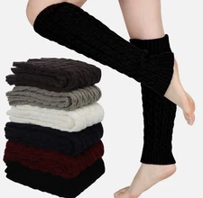 Women Crochet Knit Cable Leg Warmers Solid Knee High Winter Long Boot Wool Sock