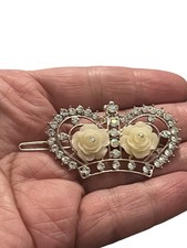 Cream Crystal Rhinestones Crown Hair Clip 2.5