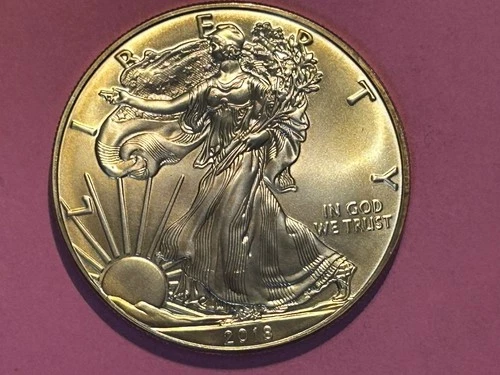 2018 American Silver Eagle 1 Ounce .999 Fine Silver Gold Toned Coin , Beautiful
