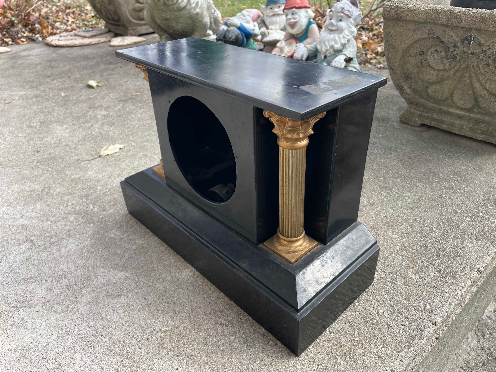 Vintage Steel Iron Clock Case with Columns, Gong and 5" Dial Opening Parts/ Repa