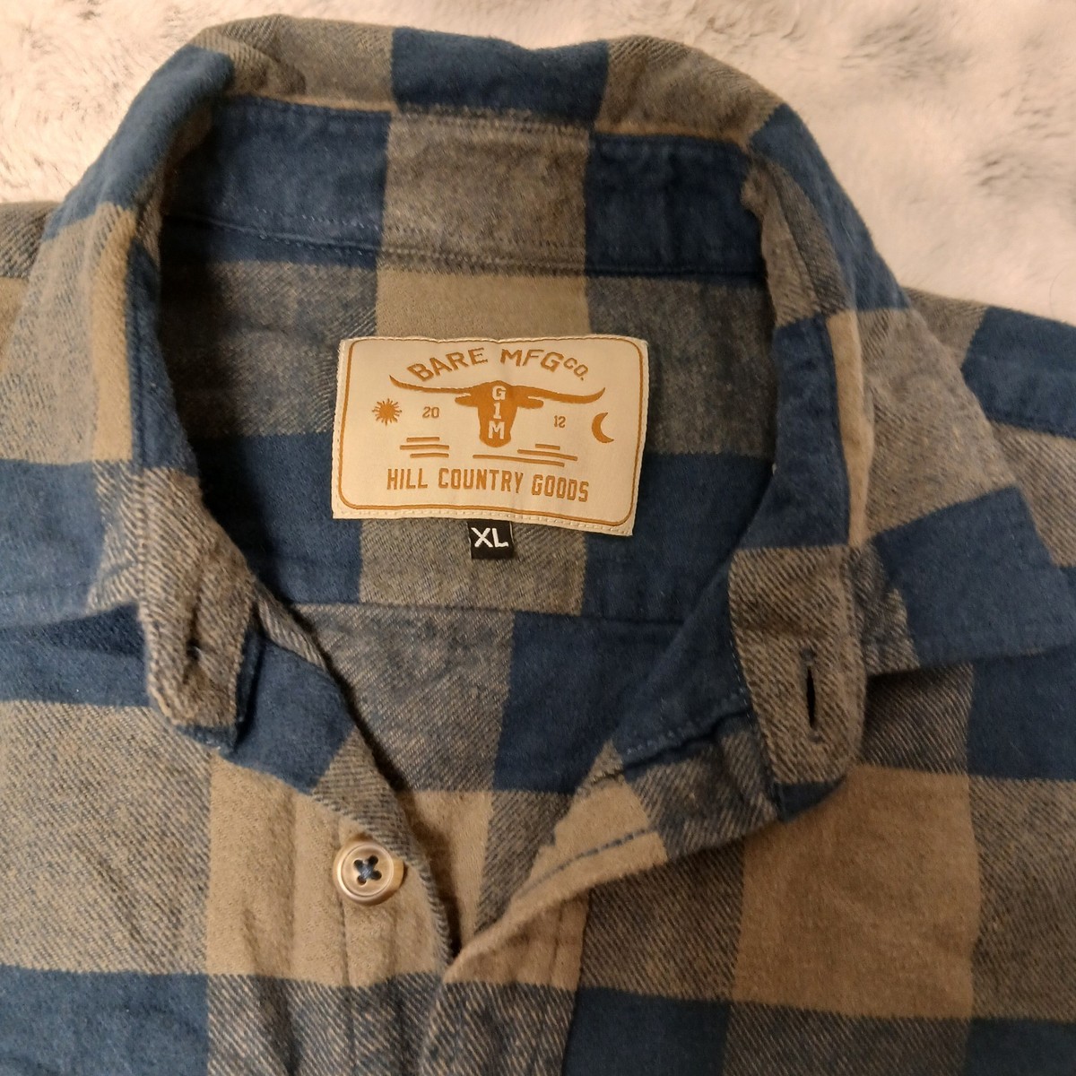 Bare MFG Co Western Long Sleeve Button XL Blue Green Flannel Texas View 5