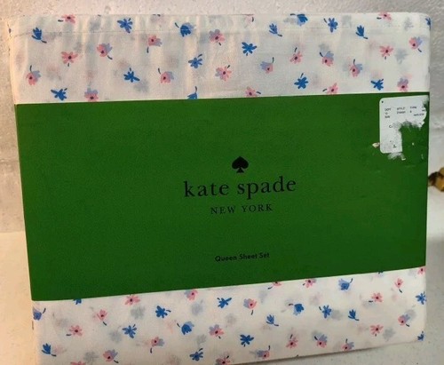Set lenzuola KATE SPADE 100% cotone percalle QUEEN 4 PEZZI bianco stampa floreale NUOVO - Foto 1 di 3