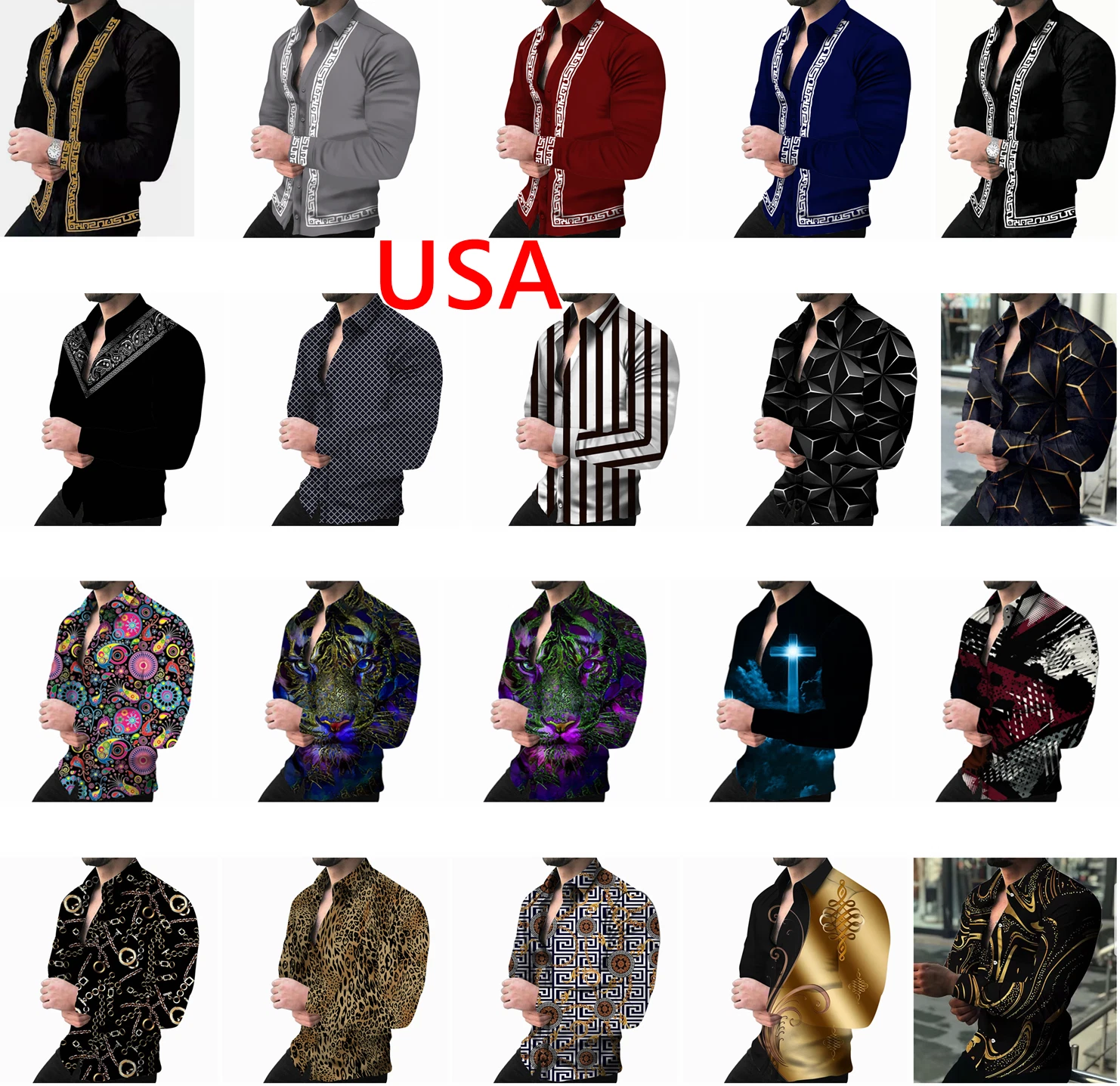 Camisas de vestir Abotonada Manga Larga Moda Para Hombres Blusa Con Botones Lujo