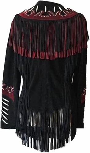 Women Western Wear Suede Leather Brown Fringe Native American Jacket Coat - Picture 2 of 3