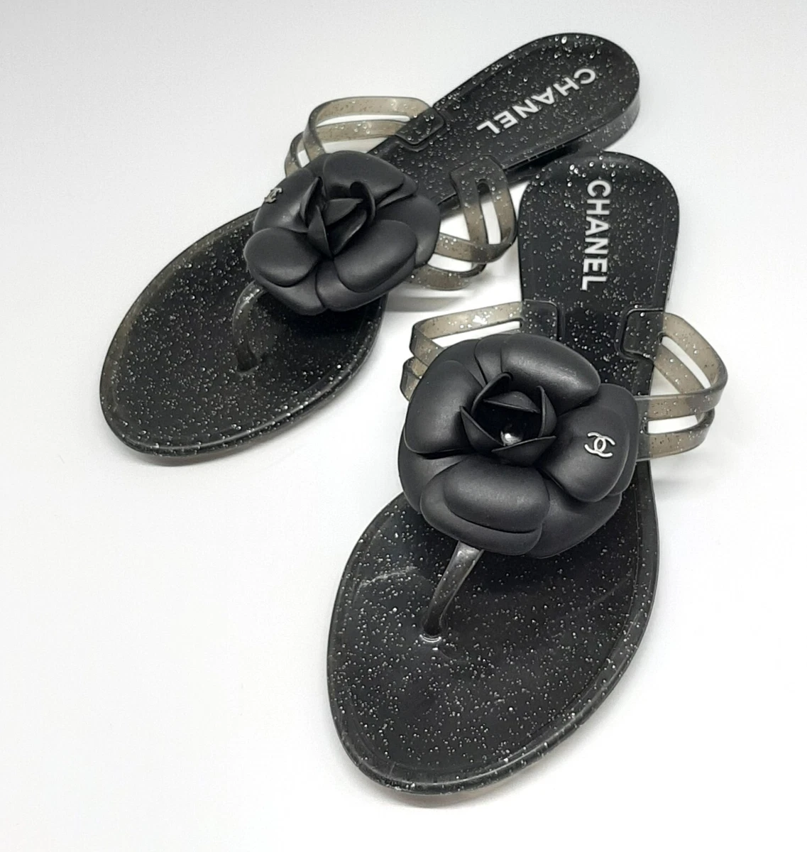 Chanel Thong Sandal - 10 For Sale on 1stDibs  chanel thong slippers, chanel  thongs sandals, chanel black thong sandals cc logo